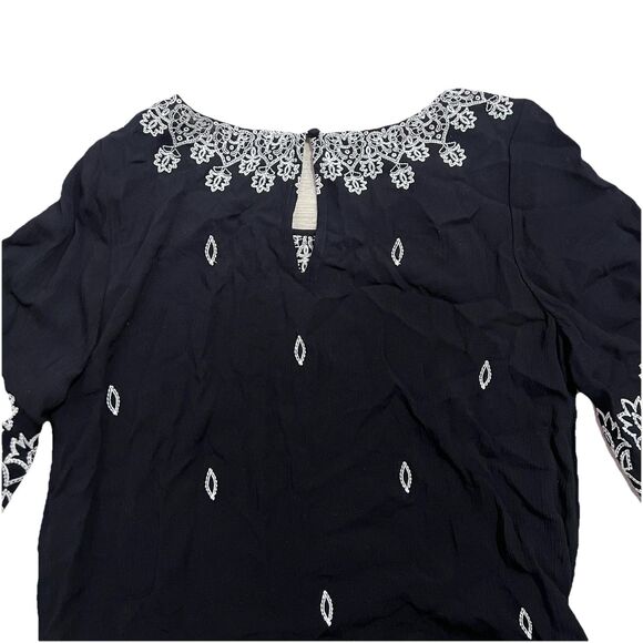 SUNDANCE Palace Shift Midi Dress Black Bell Sleeve Embroidered Scallop Hem Small - Picture 8 of 14